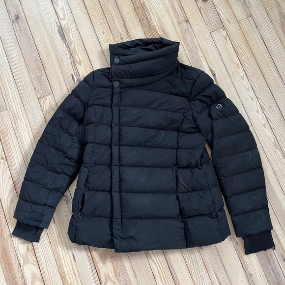 Michael Kors Black Down feather waterfowl Puffer Jacket Mock Neck full Zip Women - Picture 1 of 15